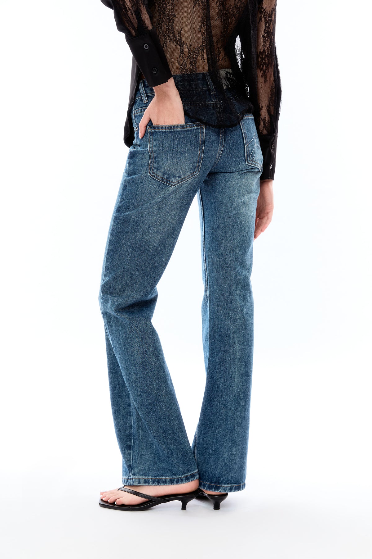 Low Rise Cigarette Jeans - navy