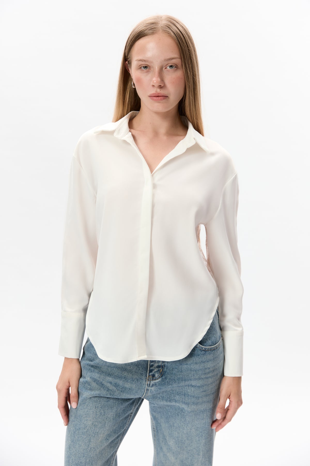 Sheer Lace Back Shirt - white