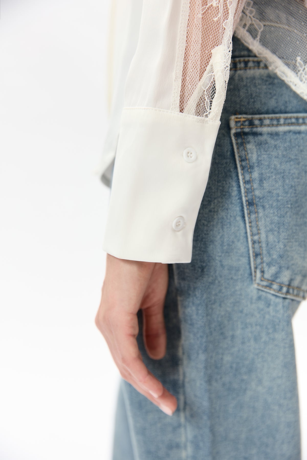 Sheer Lace Back Shirt - white