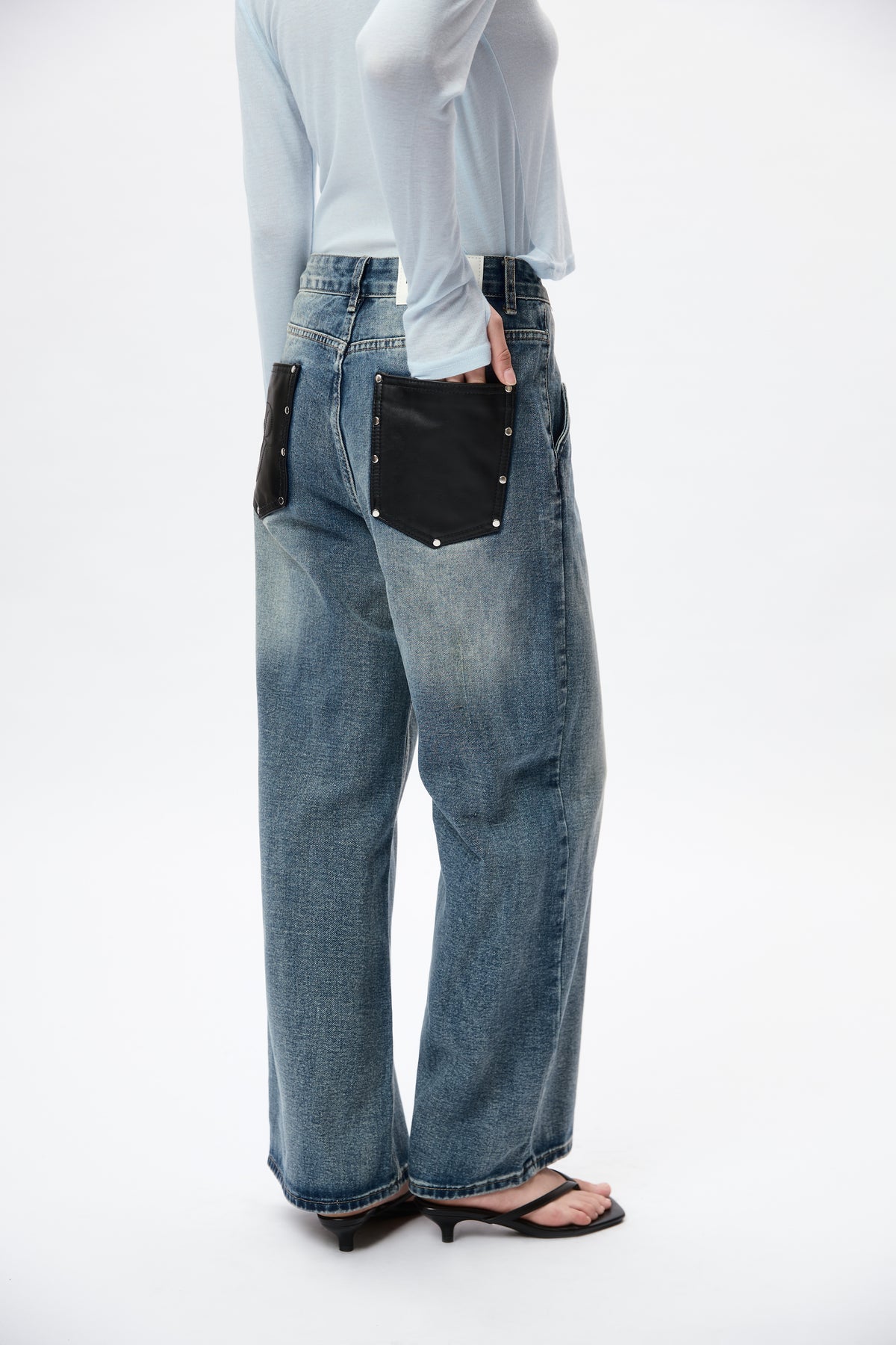Vera Rivet Wide Leg Jeans - navy